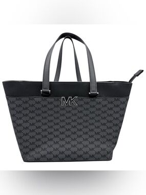 MICHAEL KORS Florence Large MK LOGO Zip Black Tote Shoulder Bag Purse MSRP $325